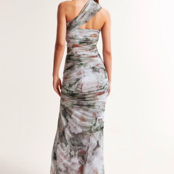 Abercrombie blue mesh asymmetrical ruched midi dress L - Picture 3 of 6